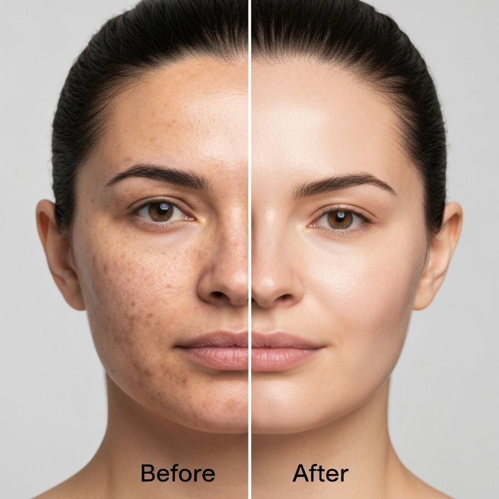 Client before and after Korean facial treatment showing reduced dark spots